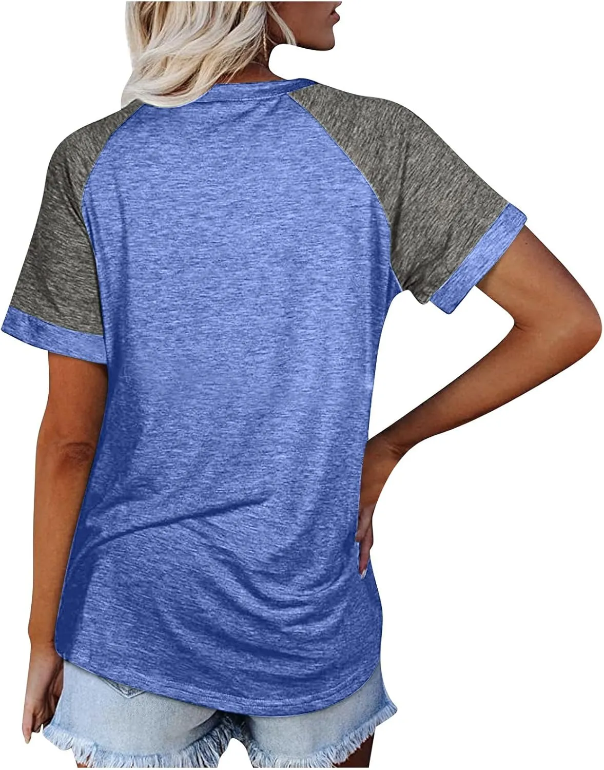 Women's Short Raglan Sleeve T-Shirts Trendy Casual Color Block Crewneck Tops Daily Outdoor Loose Fit Spring Shirts