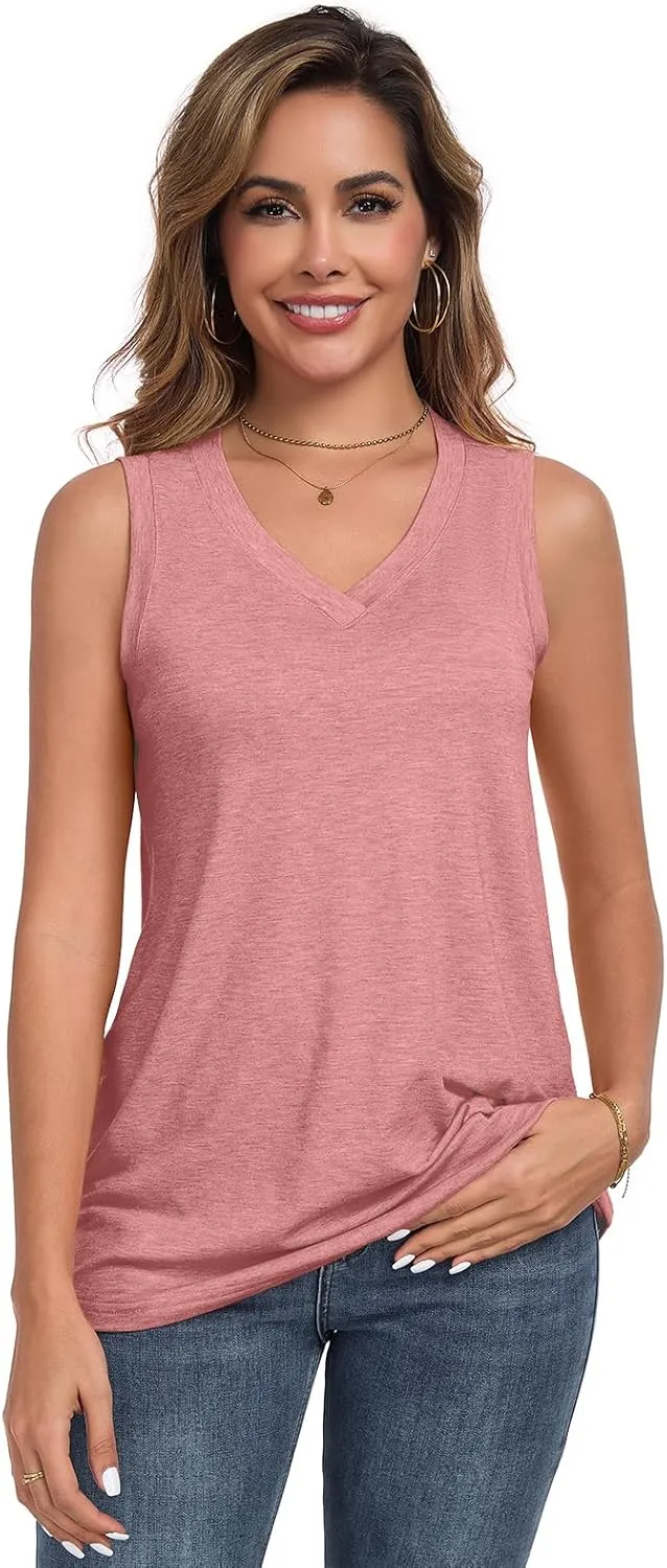 Womens Summer Tank Tops V Neck Sleeveless Tops Basic Trendy Outfits Beach Vacation Clothes 2025