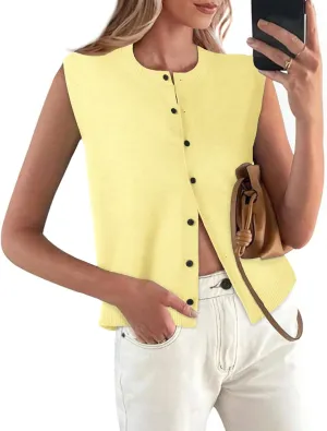 Womens Sweater Vest Summer Crewneck Button Down Tank Tops 2025 Trendy Sleeveless Knit Cardigan Crop Tops