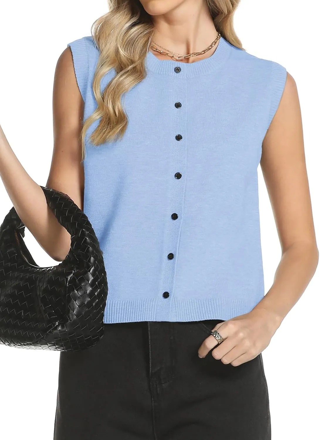 Womens Sweater Vest Summer Crewneck Button Down Tank Tops 2025 Trendy Sleeveless Knit Cardigan Crop Tops