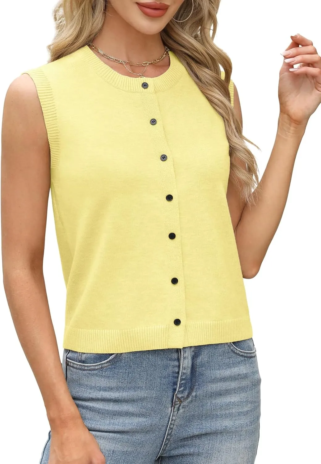 Womens Sweater Vest Summer Crewneck Button Down Tank Tops 2025 Trendy Sleeveless Knit Cardigan Crop Tops