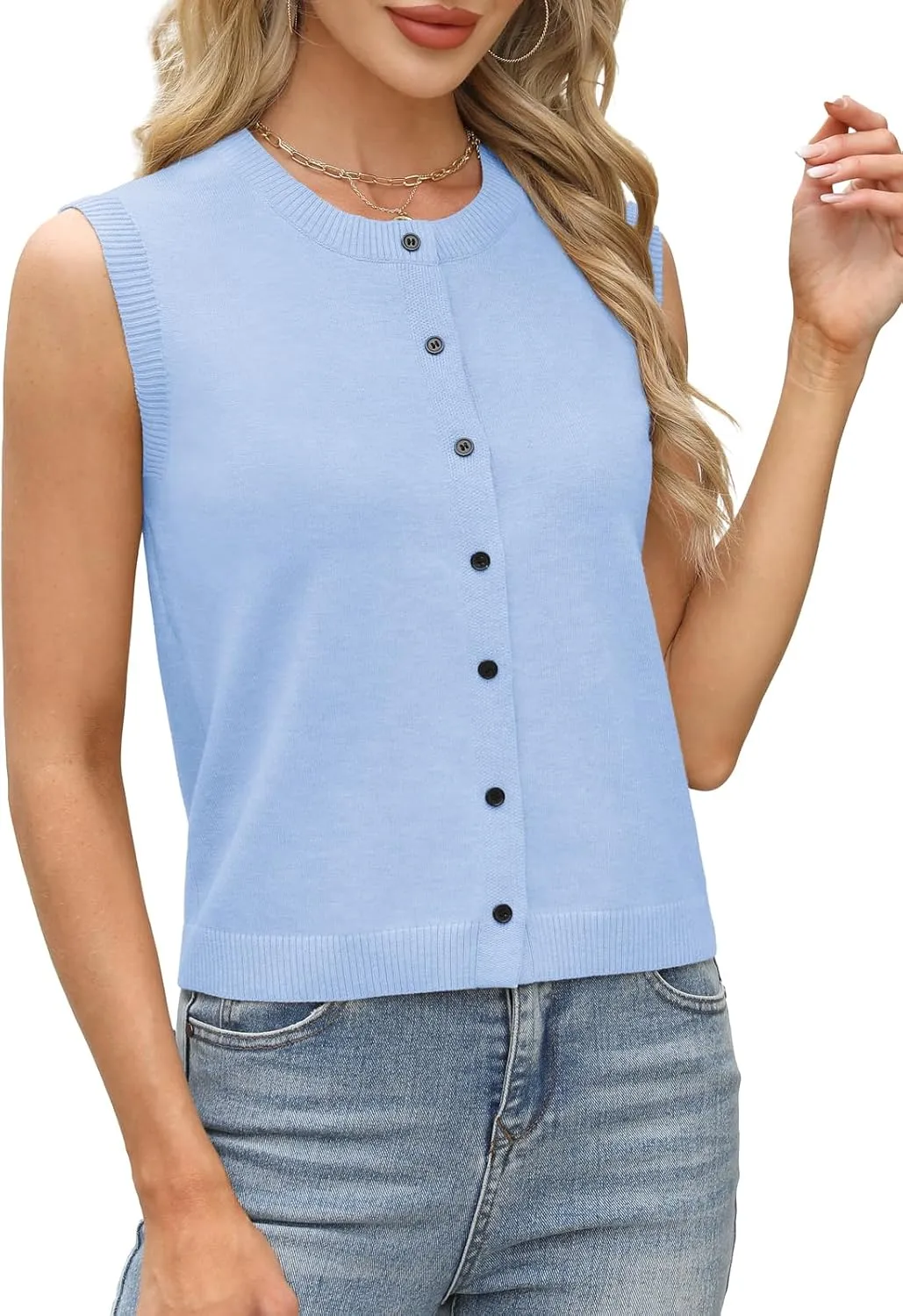 Womens Sweater Vest Summer Crewneck Button Down Tank Tops 2025 Trendy Sleeveless Knit Cardigan Crop Tops