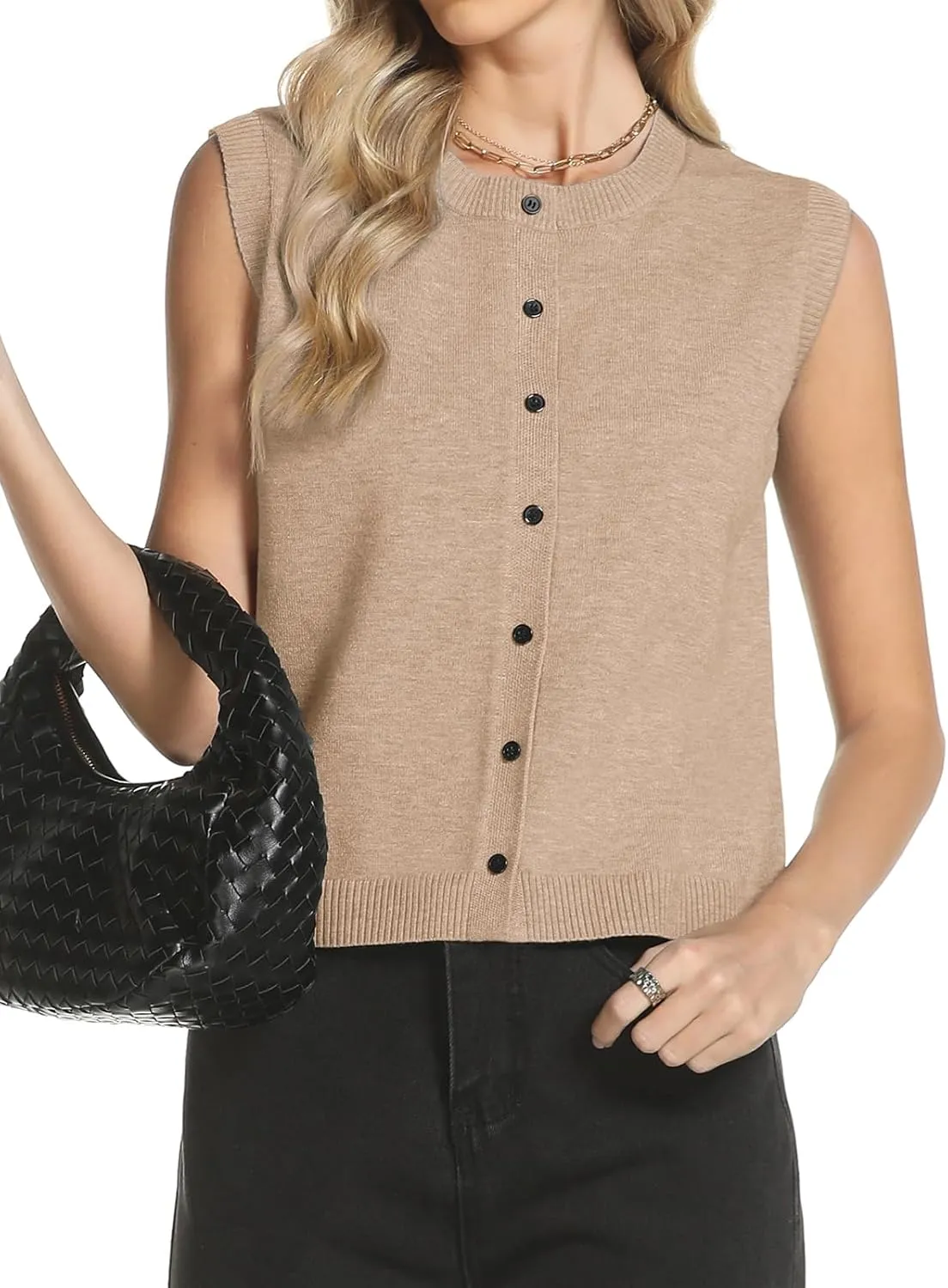 Womens Sweater Vest Summer Crewneck Button Down Tank Tops 2025 Trendy Sleeveless Knit Cardigan Crop Tops