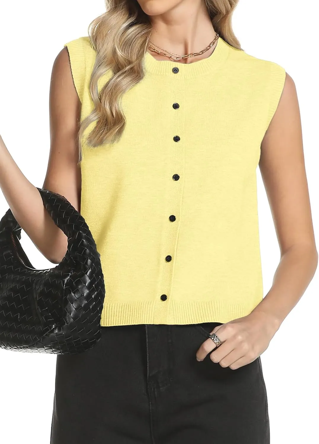Womens Sweater Vest Summer Crewneck Button Down Tank Tops 2025 Trendy Sleeveless Knit Cardigan Crop Tops