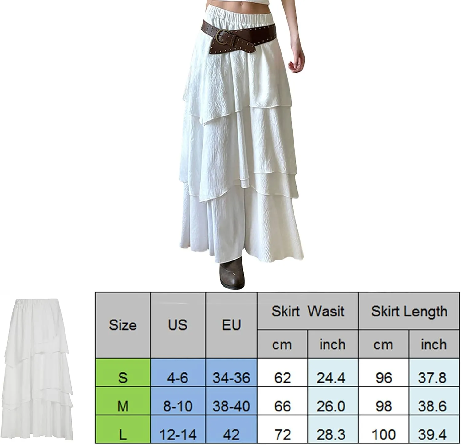 Women's Tiered Long Skirt Summer Cacation A Line Maxi Skirts Low Waist Ruffle Bohho Skirt