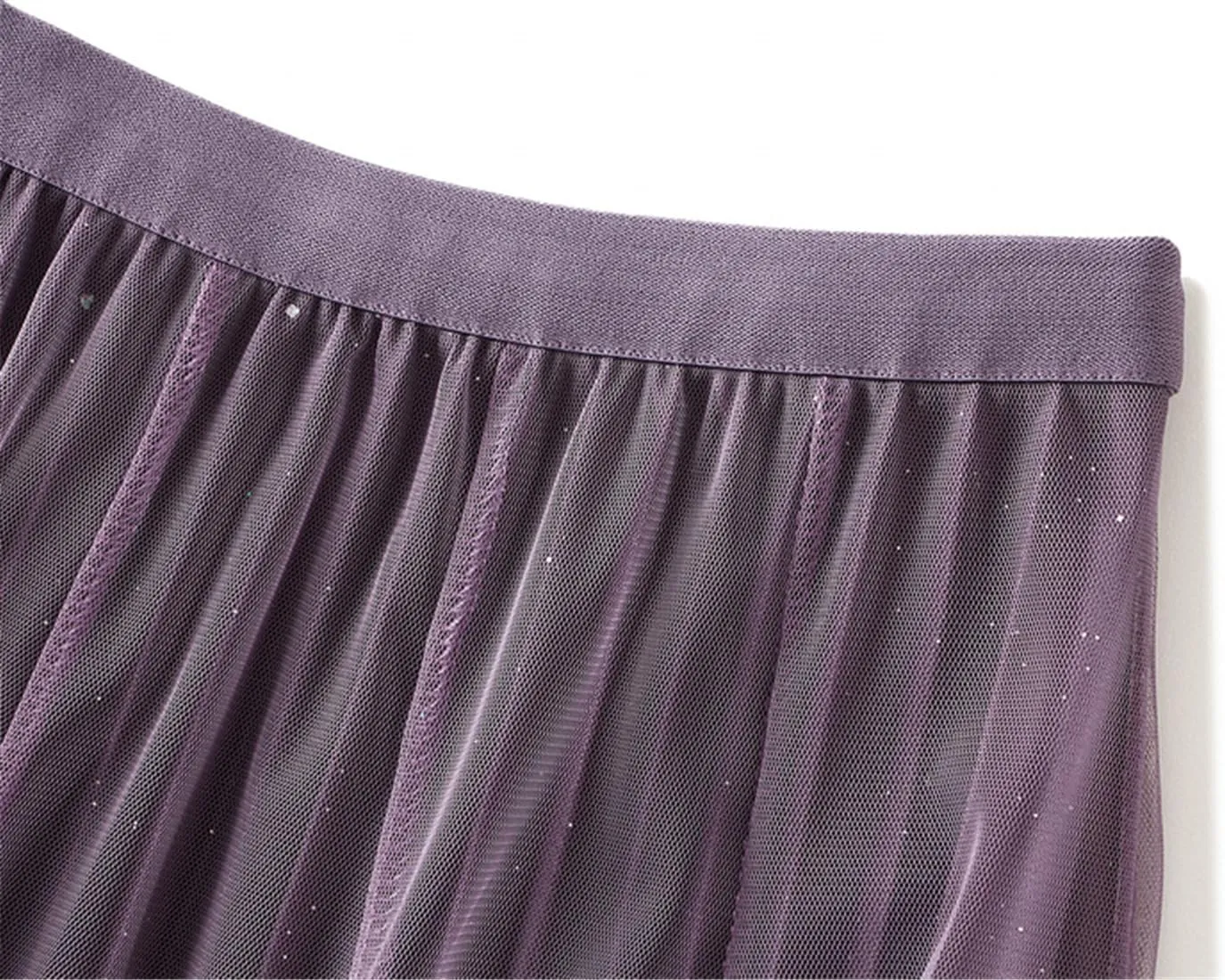 Women's Tulle Skirt Gradient Color Ruffles Pleated Midi Skirts Elastic Waist Maxi Skirt