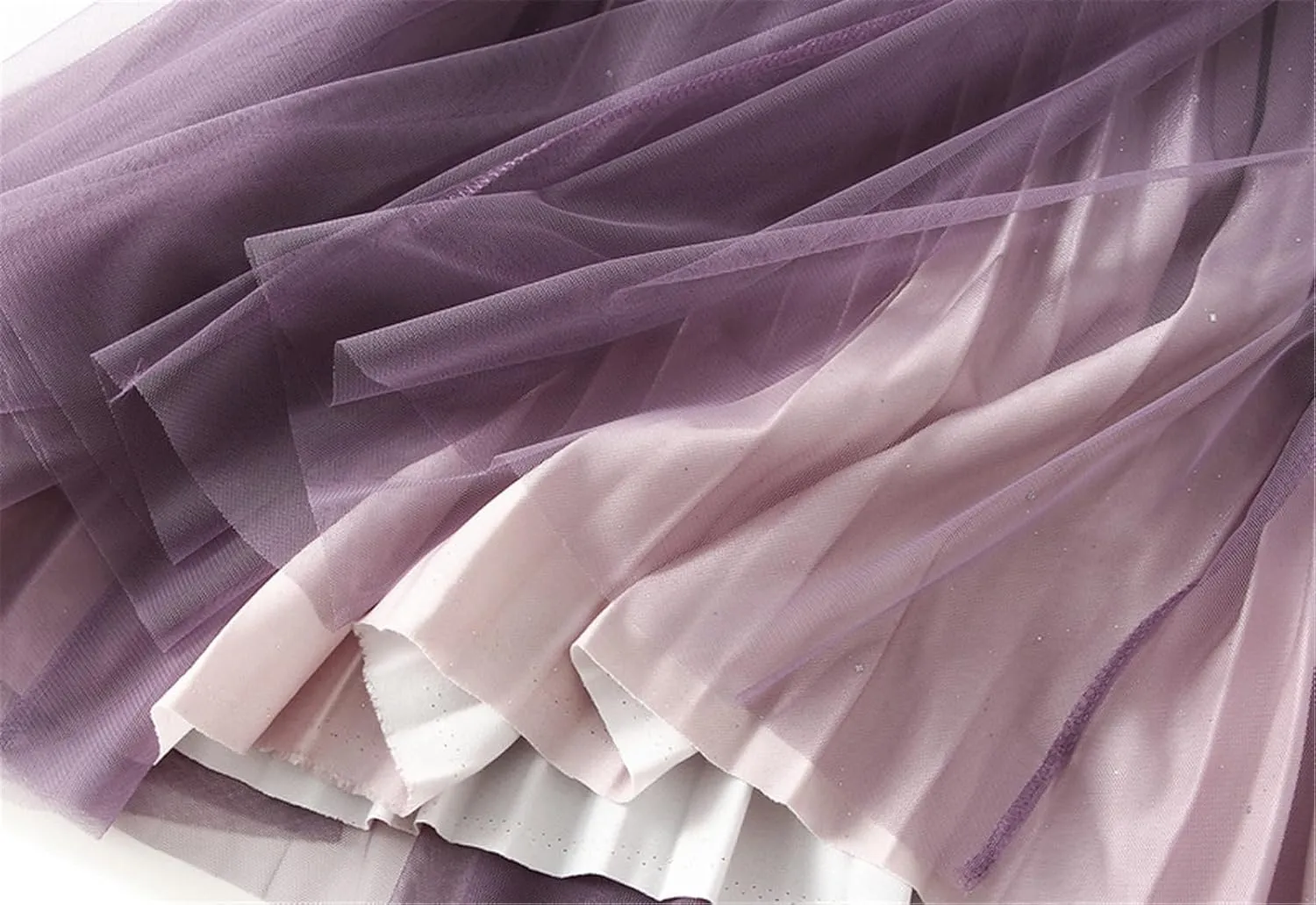 Women's Tulle Skirt Gradient Color Ruffles Pleated Midi Skirts Elastic Waist Maxi Skirt