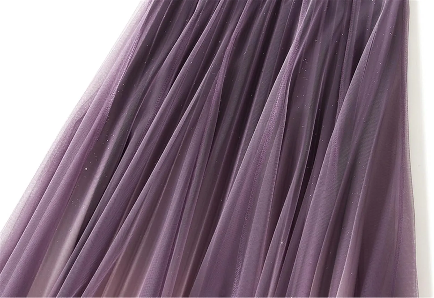 Women's Tulle Skirt Gradient Color Ruffles Pleated Midi Skirts Elastic Waist Maxi Skirt
