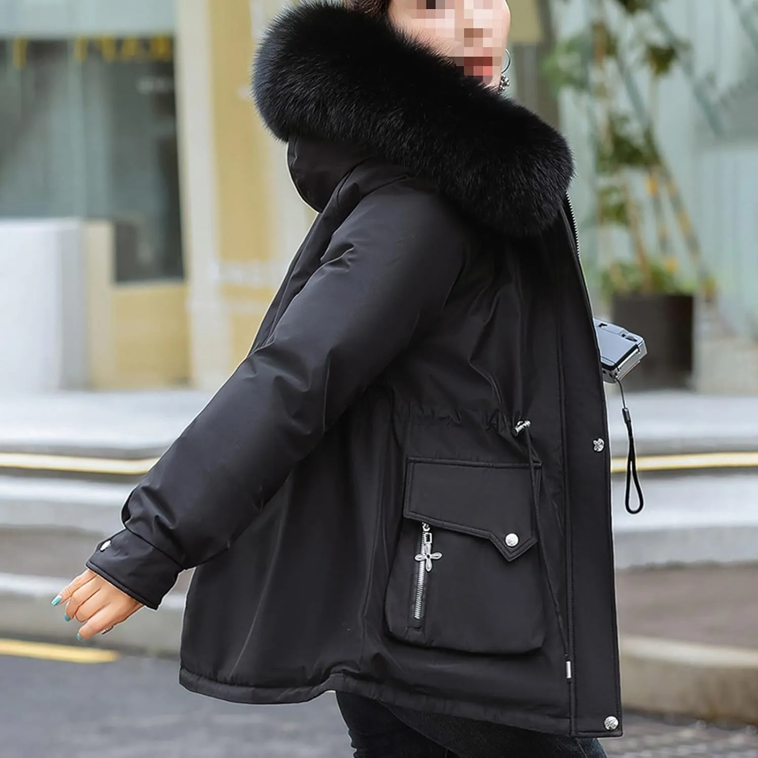Womens Winter Thick Coat Plus Size Sherpa Lined Fur Hooded Waterproof Drawstring Waist Jacket Warm Long Puffer Jacket