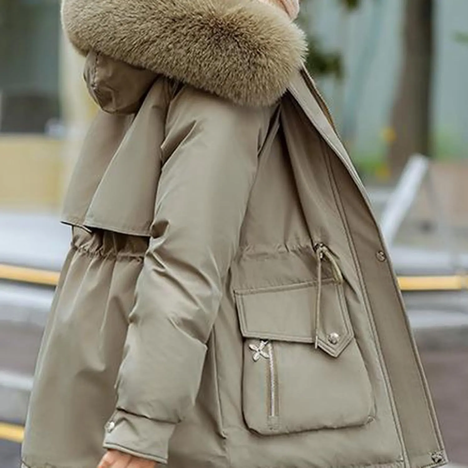 Womens Winter Thick Coat Plus Size Sherpa Lined Fur Hooded Waterproof Drawstring Waist Jacket Warm Long Puffer Jacket