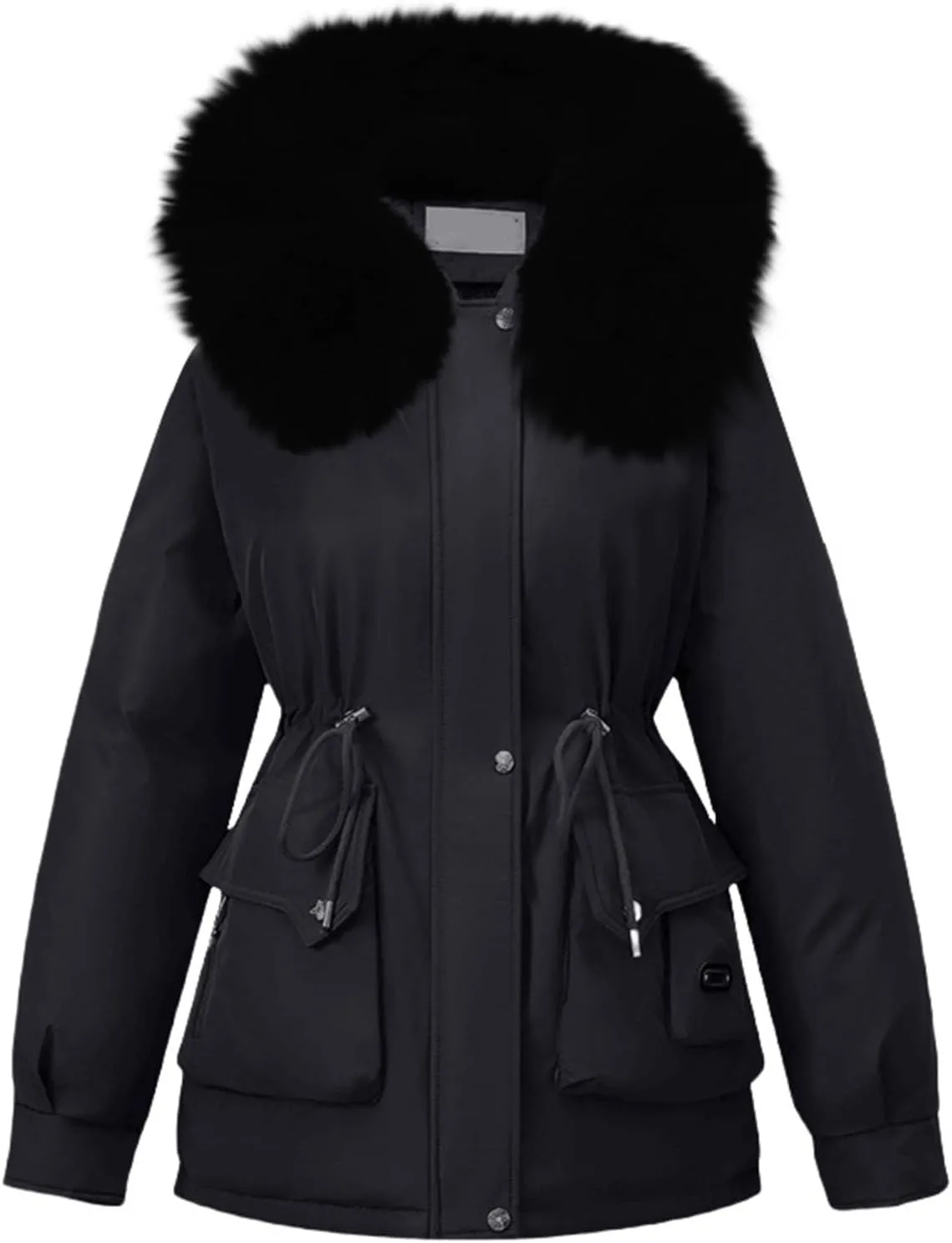 Womens Winter Thick Coat Plus Size Sherpa Lined Fur Hooded Waterproof Drawstring Waist Jacket Warm Long Puffer Jacket