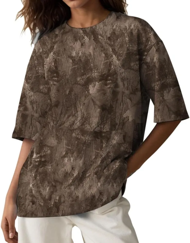Y2k Camo Oversized Short Sleeve Crew Neck Baggy Shirts Maple Leaf Printed Tshirts Shirts for Women Men
