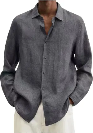 Ymosrh Men's Shirts Designer Spring Summer Casual Cotton Linen Solid Color Long Sleeve Shirts Loose for Men, S-3XL