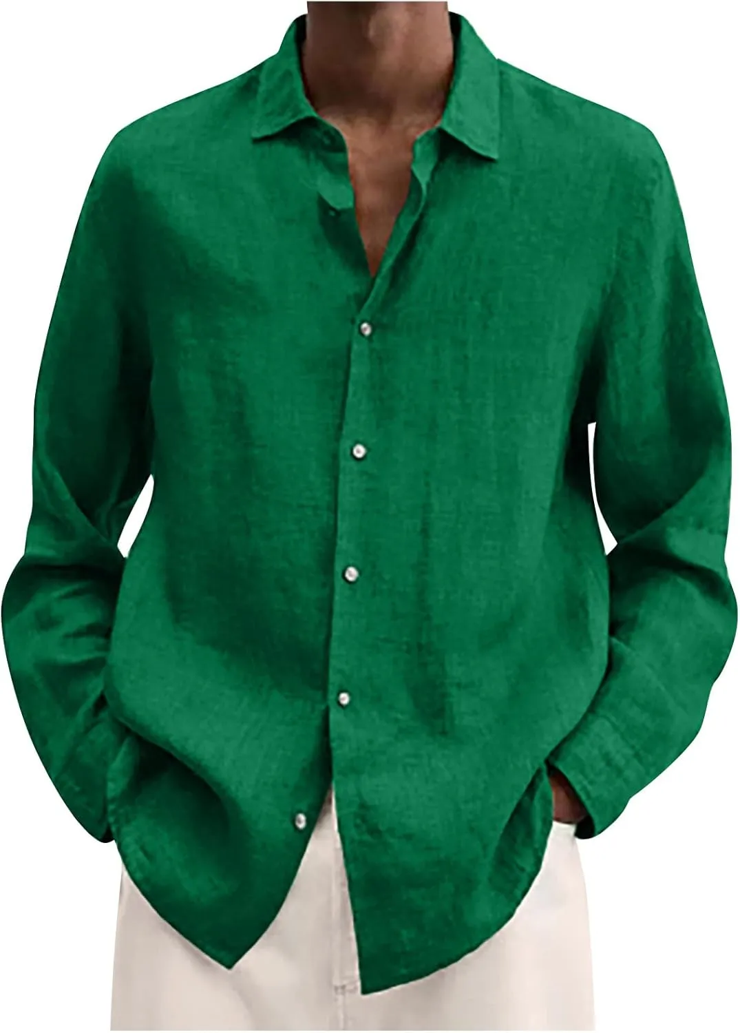 Ymosrh Men's Shirts Designer Spring Summer Casual Cotton Linen Solid Color Long Sleeve Shirts Loose for Men, S-3XL