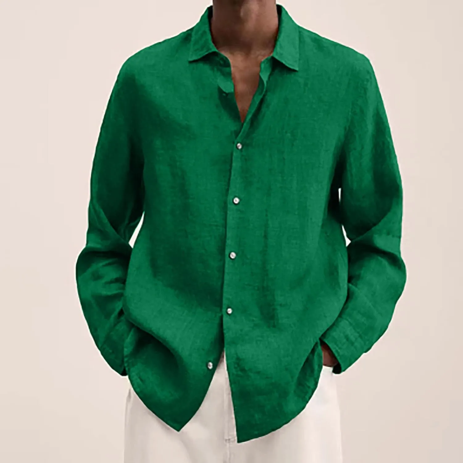 Ymosrh Men's Shirts Designer Spring Summer Casual Cotton Linen Solid Color Long Sleeve Shirts Loose for Men, S-3XL