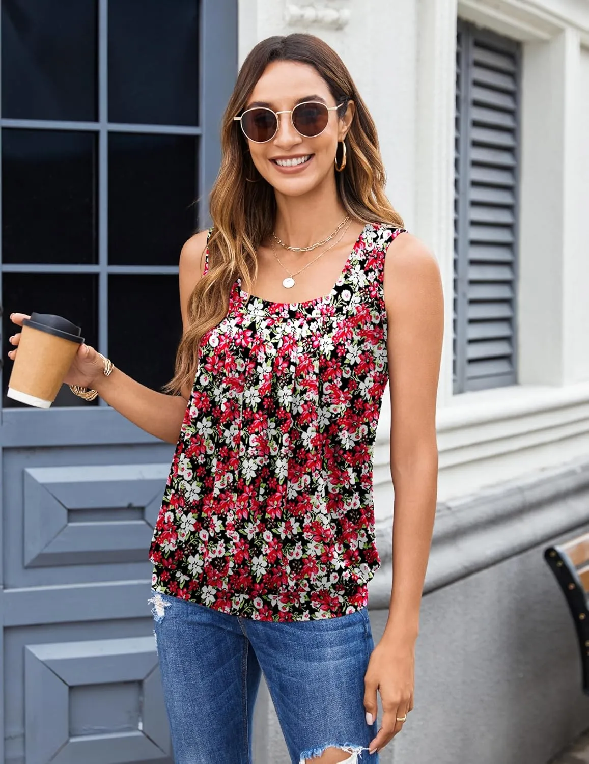 Zeagoo Womens Tank Tops Square Neck Loose Fit Basic Casual Going Out Tops Trendy Summer Sleeveless Shirts