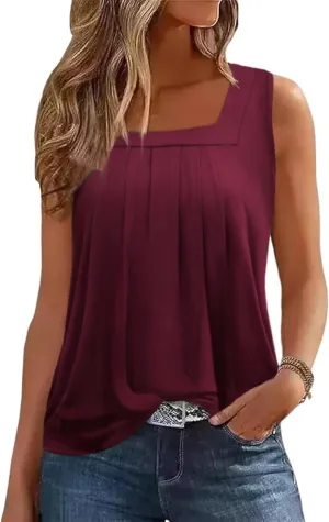 Zeagoo Womens Tank Tops Square Neck Loose Fit Basic Casual Going Out Tops Trendy Summer Sleeveless Shirts