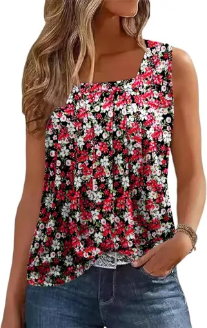 Zeagoo Womens Tank Tops Square Neck Loose Fit Basic Casual Going Out Tops Trendy Summer Sleeveless Shirts