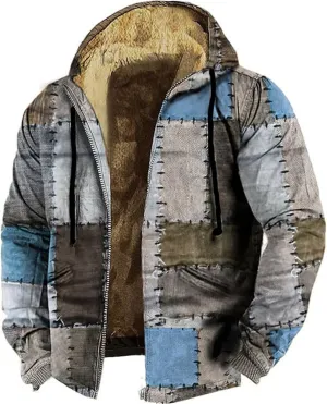 ZYXTIM Men's Fashion Hippie Fleece Jackets with Hood Heavyweight Patch Pattern Warm Winter Coat Big&Tall Hoodies Sweatshirts