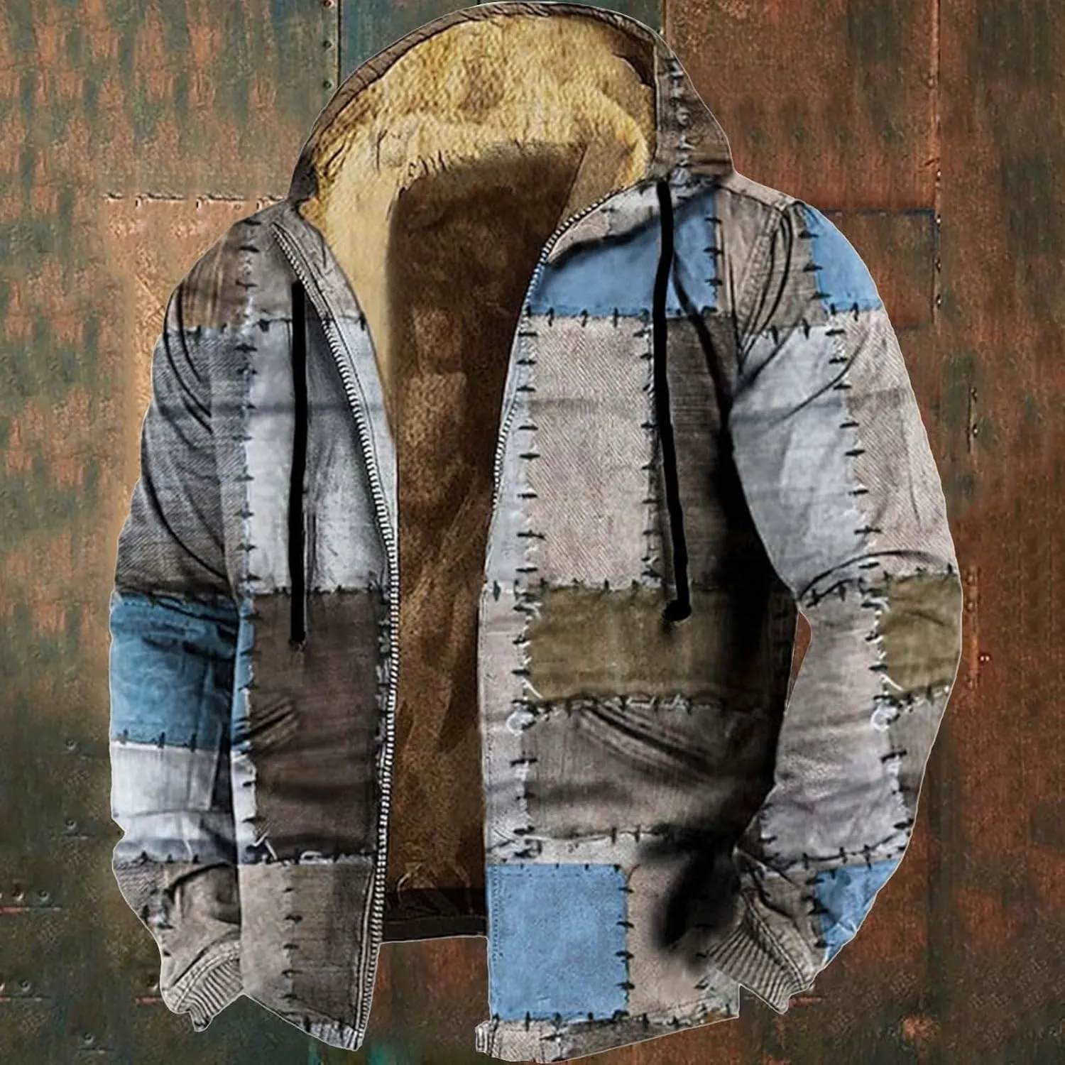 ZYXTIM Men's Fashion Hippie Fleece Jackets with Hood Heavyweight Patch Pattern Warm Winter Coat Big&Tall Hoodies Sweatshirts