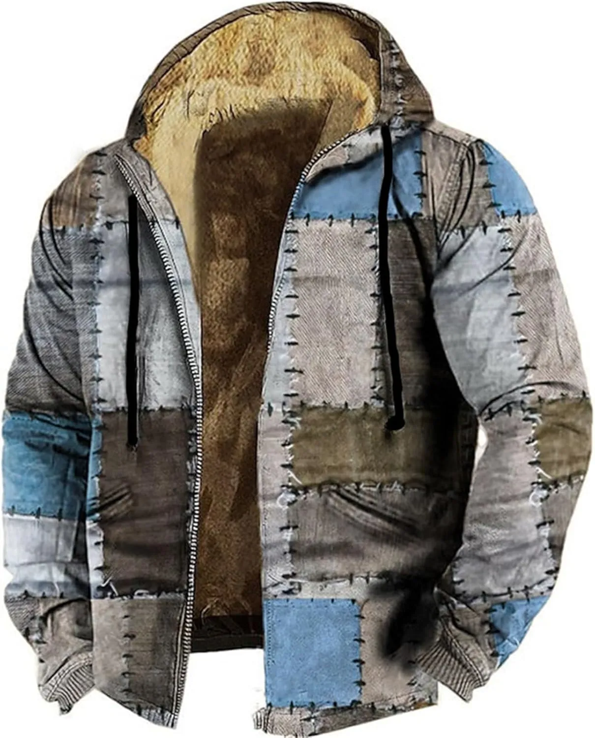 ZYXTIM Men's Fashion Hippie Fleece Jackets with Hood Heavyweight Patch Pattern Warm Winter Coat Big&Tall Hoodies Sweatshirts