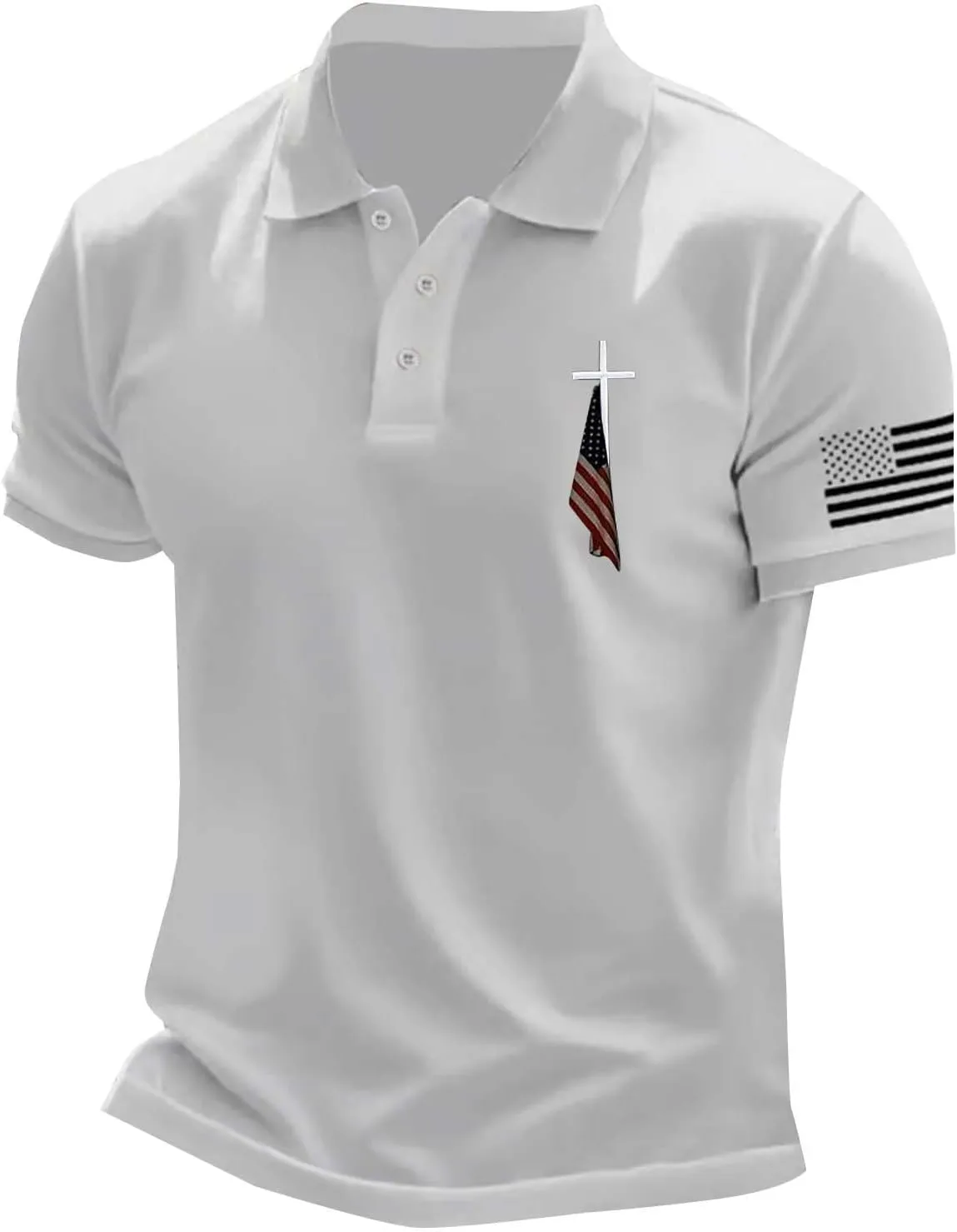 ZYXTIM Patriotic Polo Mens T-Shirts American Flag Button Up Stand Collar Coach Shirt Muacle Fit Tactical Military Army Tops