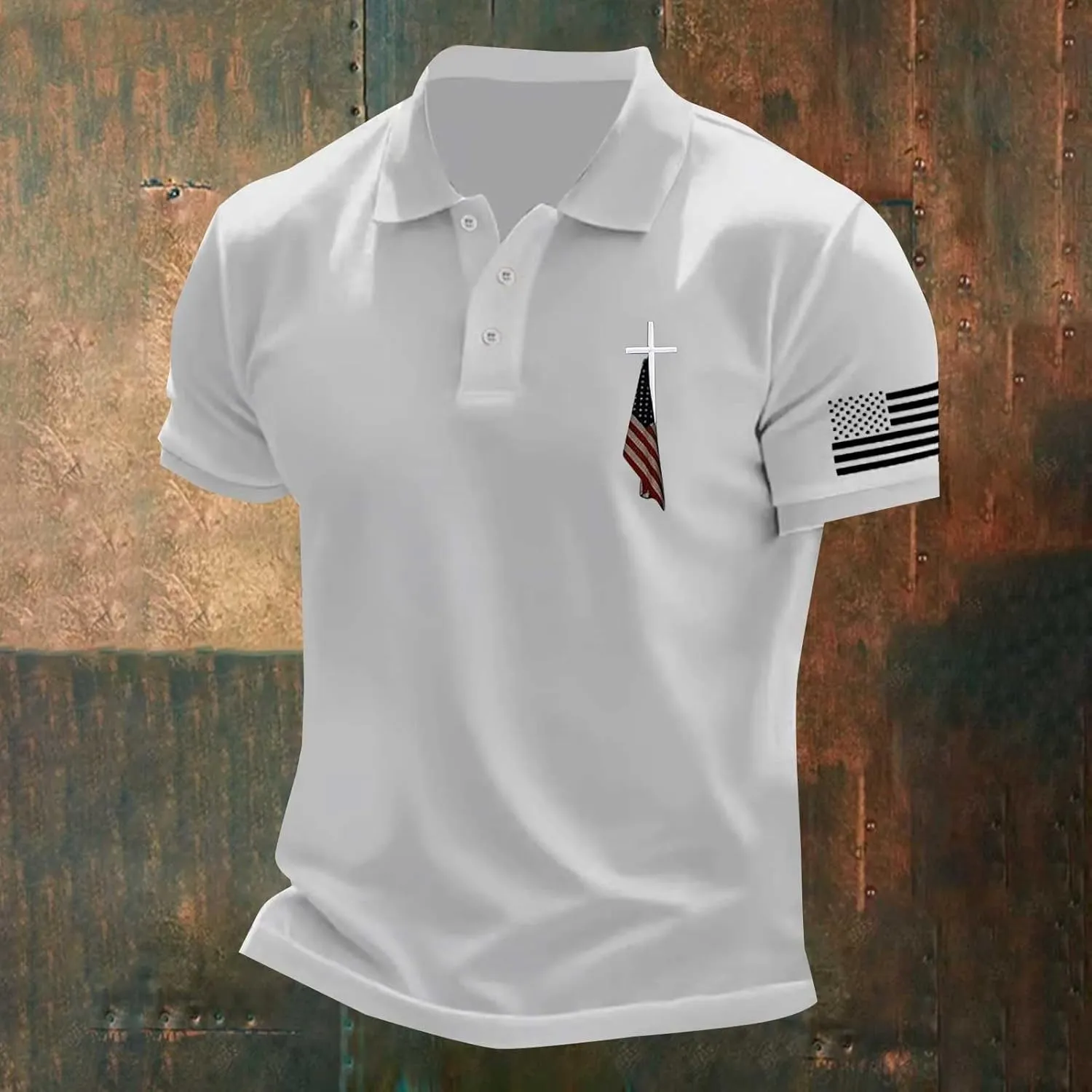 ZYXTIM Patriotic Polo Mens T-Shirts American Flag Button Up Stand Collar Coach Shirt Muacle Fit Tactical Military Army Tops