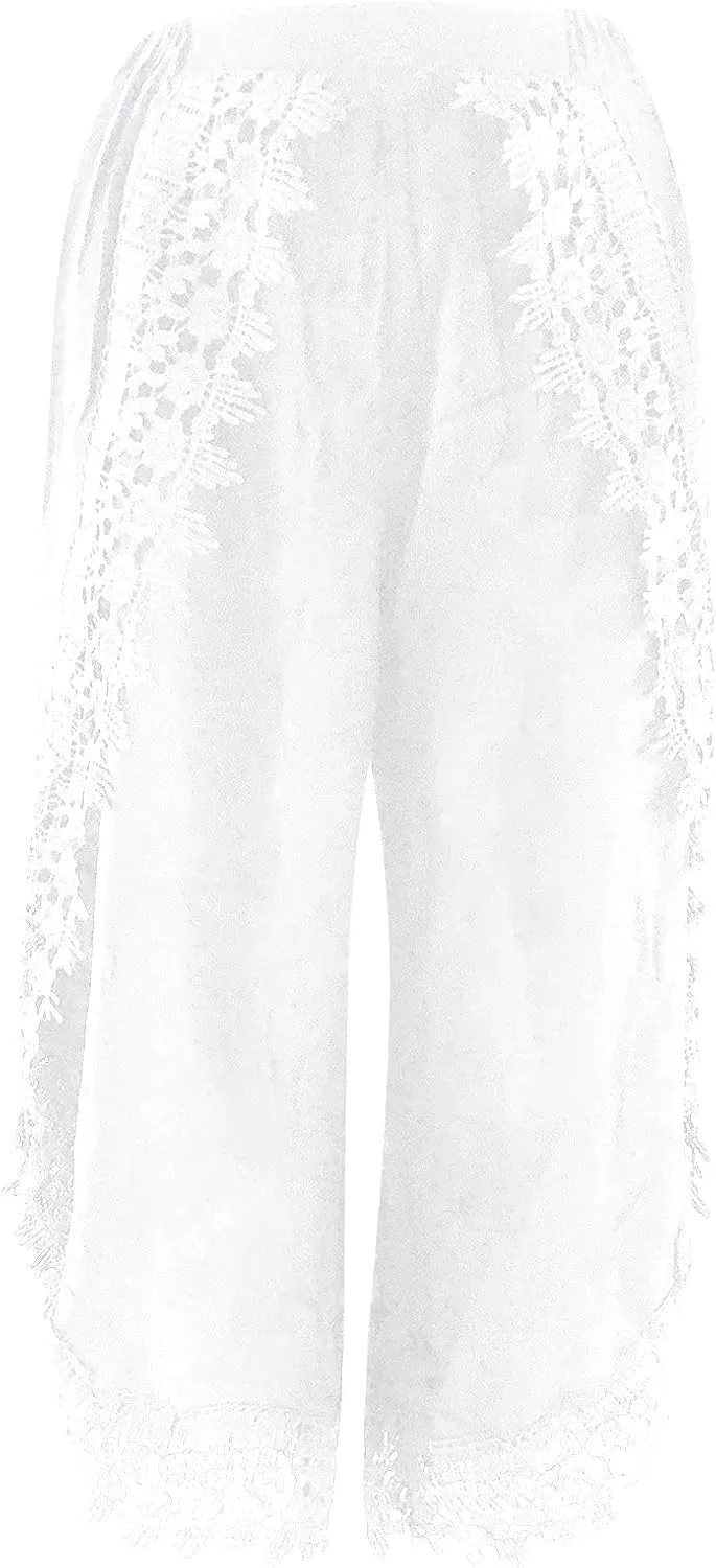 ZYXTIM Women Summer Boho Floral Printed Layered Wide Leg Pants Side Split Elastic Waist Loose Casual Beach Palazzo Pant Capri
